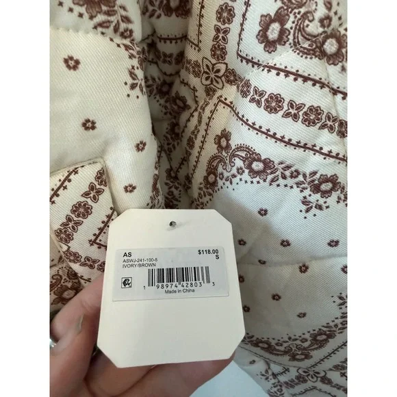 Altar'd State Quinn Quilted Jacket – Ivory/Brown – Size Small – NWT - Picture 4 of 5